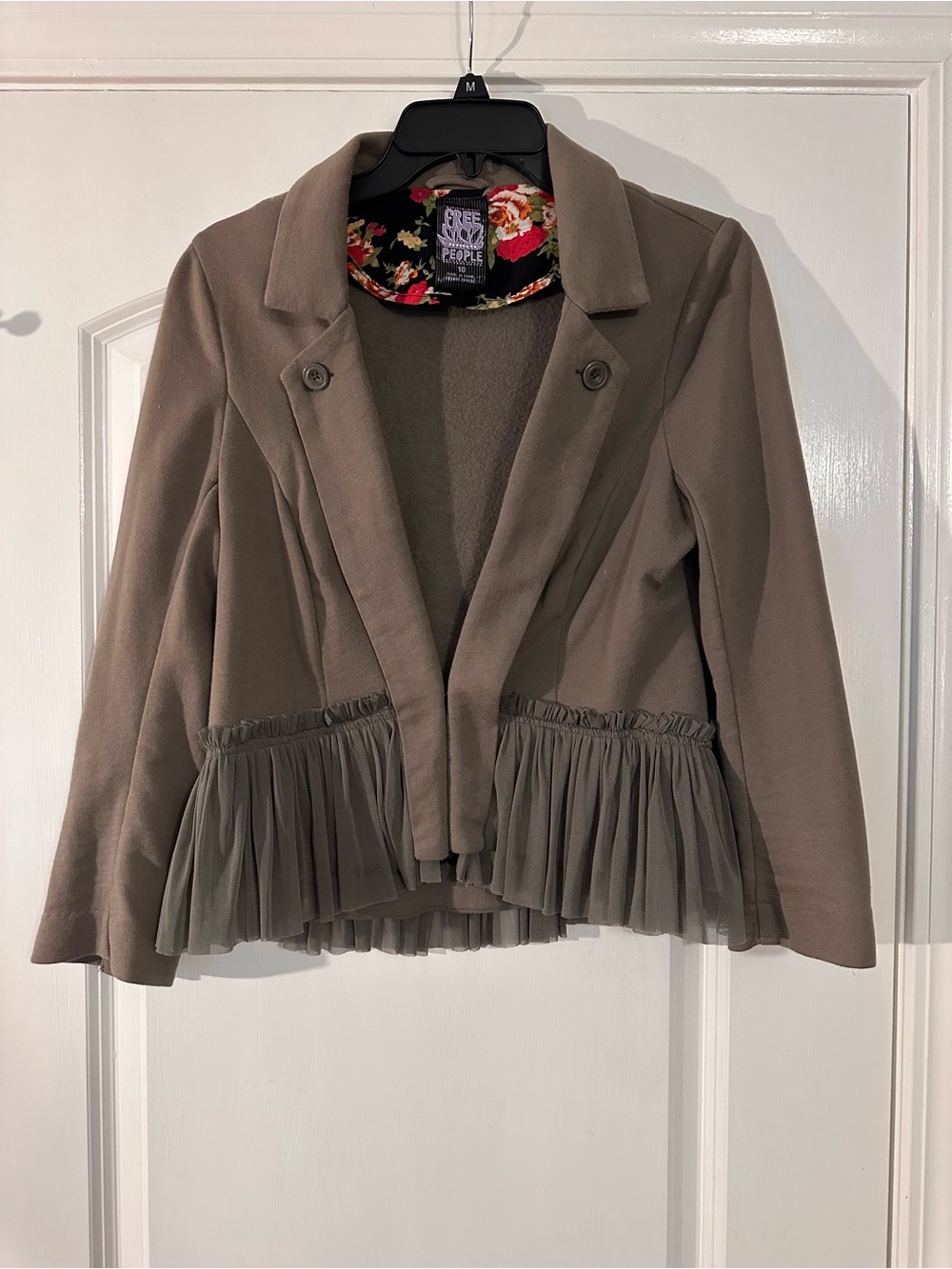 Free People Taupe Blazer with Tulle Ruffle Hem